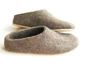 special sale. Cork Sole  Felted wool slipper shoes. Low Back. Earth Brown. Made to Order. Women's sizes. Custom colors