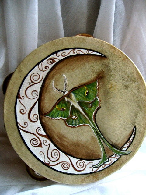 Crescent Moon and Luna Moth Tambourine