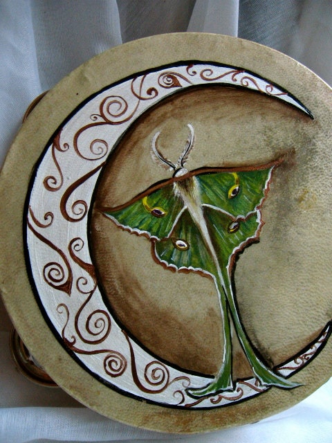 Crescent Moon and Luna Moth Tambourine