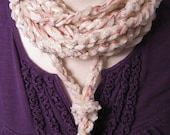 Chain Cowl Scarf, necklace, neckwarmer, white chenile, pink peach and blue thread