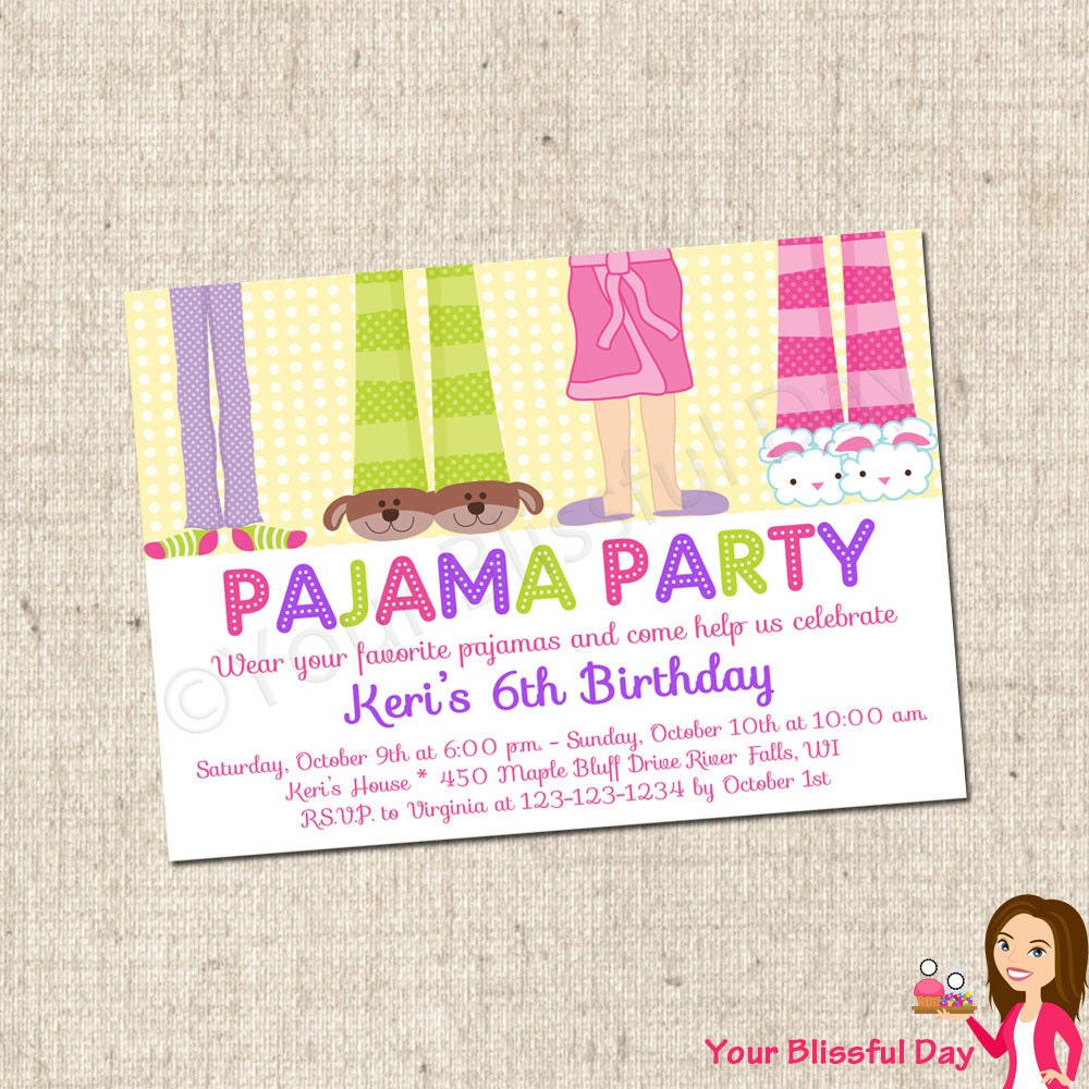 PRINTABLE Girl Pajama Party Invitations Il_170x135