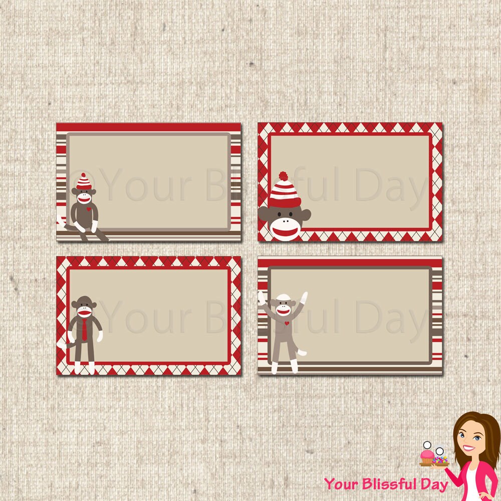 PRINTABLE Sock Monkey Label Tents Il_570xn