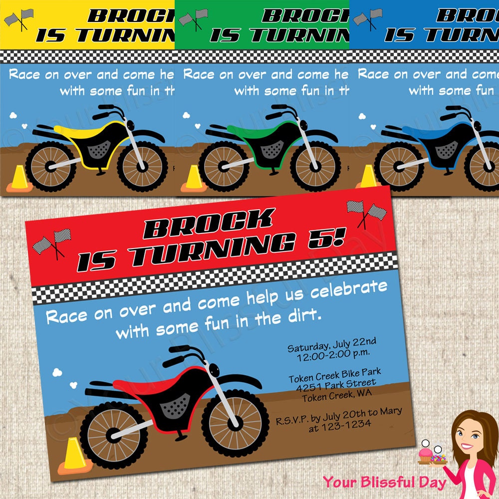 PRINTABLE Motorbike Party Invitation (Your choice of color) Il_570xn