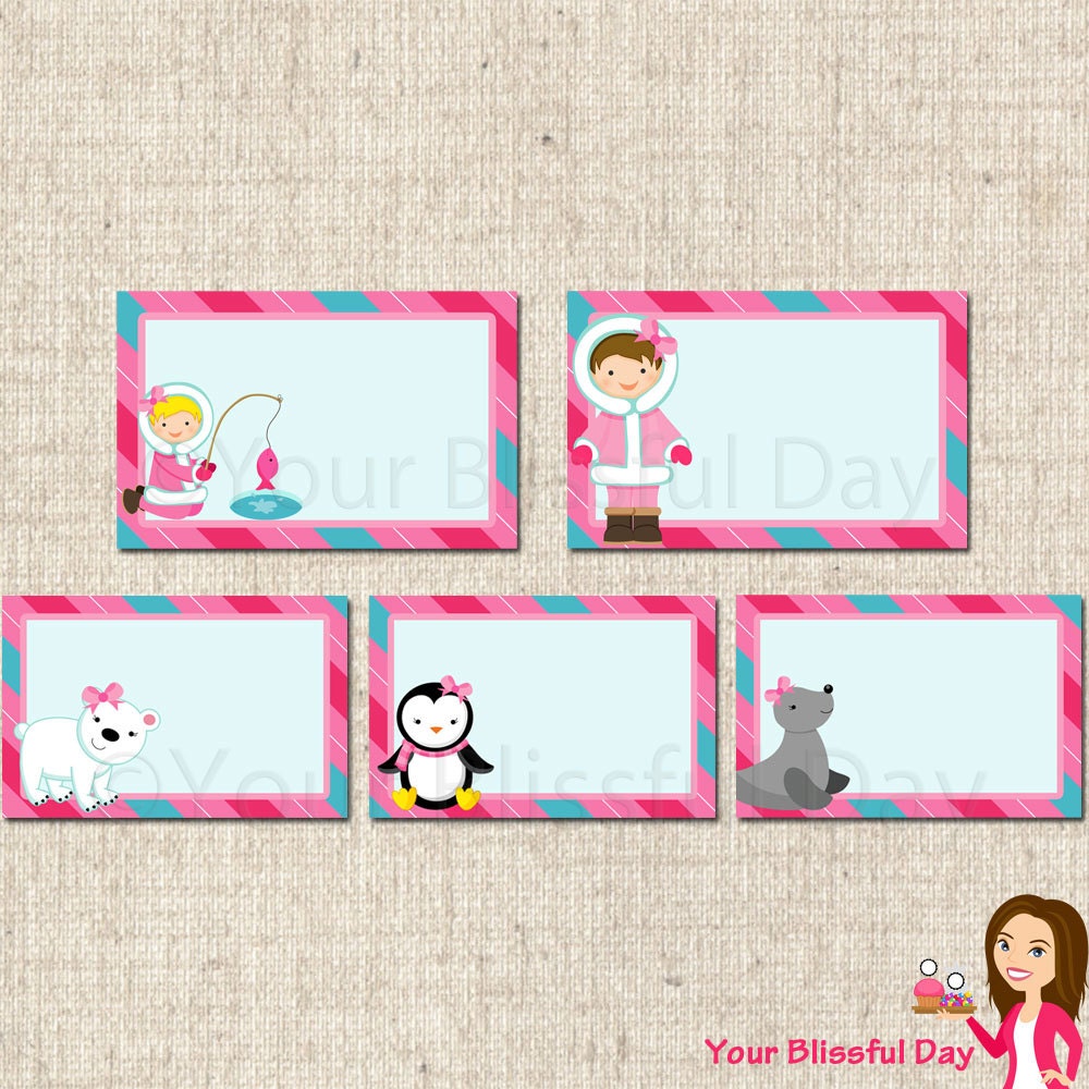 PRINTABLE Arctic Girl Party Label Tents (Character of your choice) Il_570xn