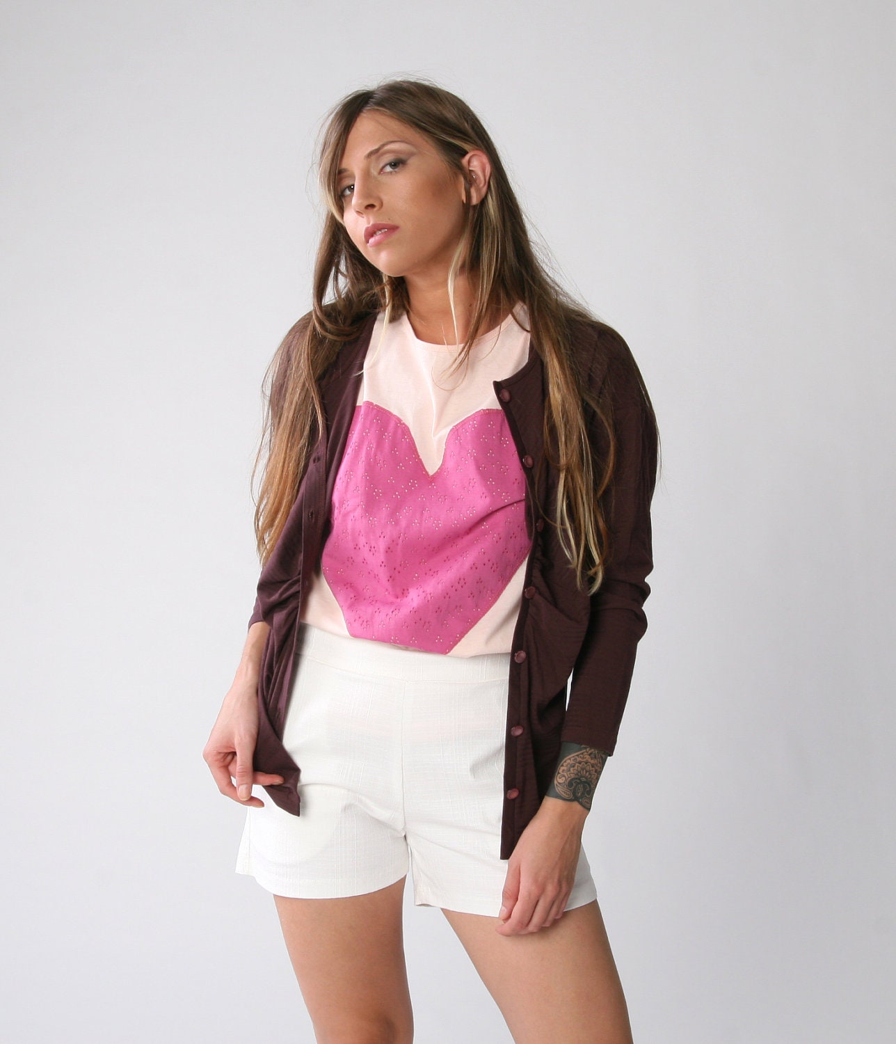 Pink heart Tshirt, Summer shirt, Women pink top, Only one left