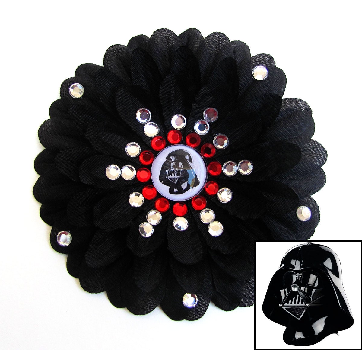 Darth Vader Black Penny Blossom Rhinestone Flower Barrette