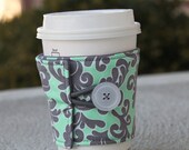 Coffee Cup Sleeve / Beverage Cozy - Reusable - Sea Foam Royale by Patricia Bravo for Art Gallery Fabrics