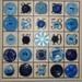 Vintage Blue Bingo Buttons, Flower Floral, Pierced Plastic, Lucite Button Lot, Shabby Cottage Chic -- 0741