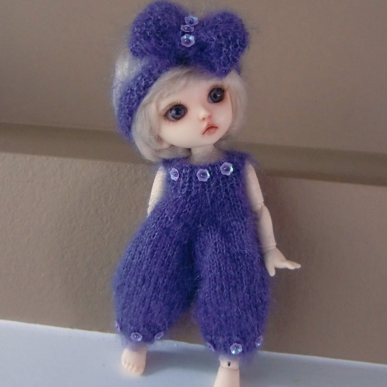 Purple Kidsilk Beaded Romper and Headband with Bow for Lati Yellow and Pukifee