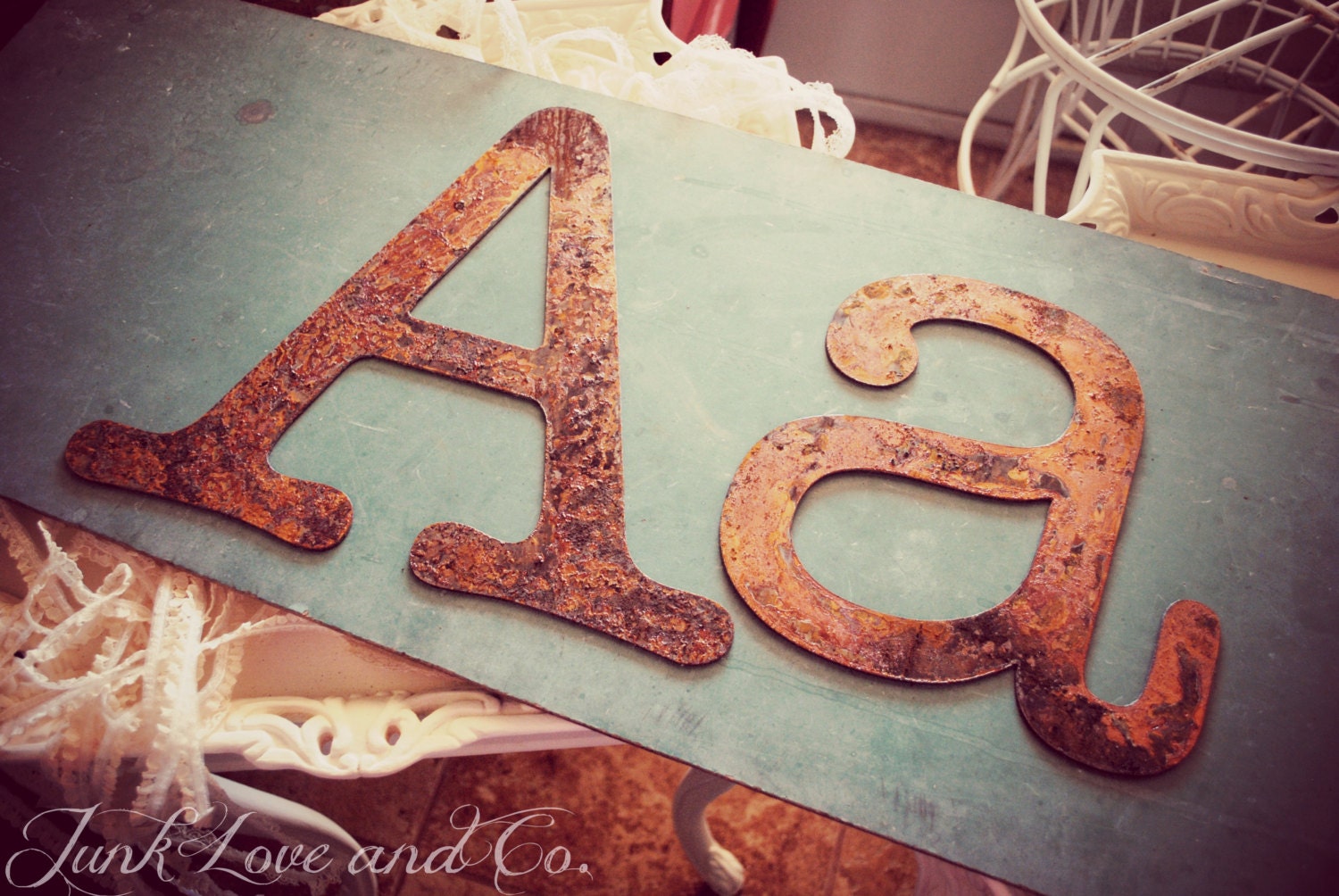 Pair of Rusty Metal Letters Aa  by Junk Love and Co