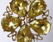 Reduced  Vintage Large Yellow  and Green Rhinestone Flower Brooch