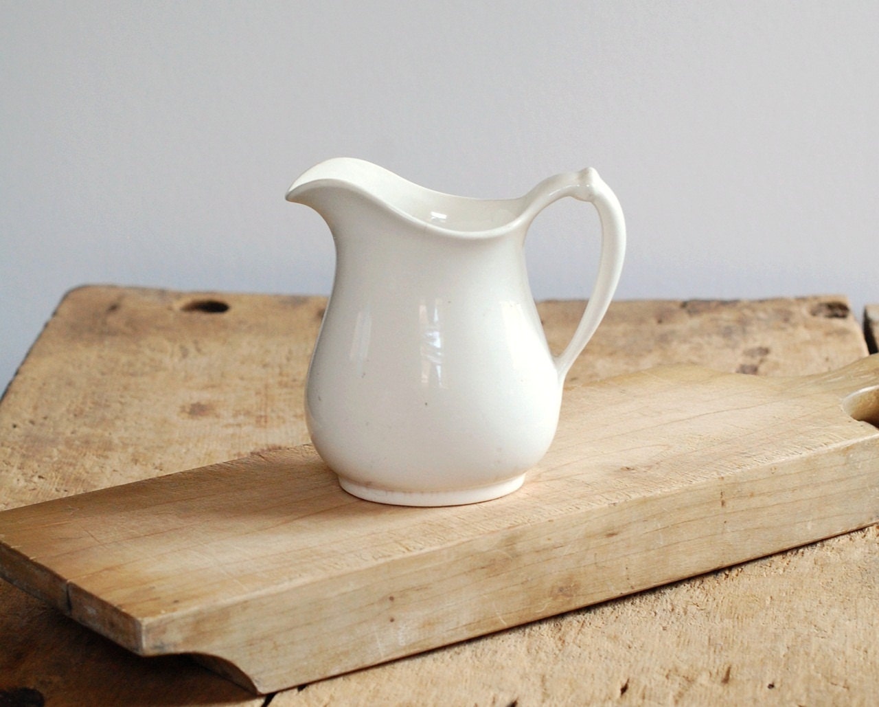Small Antique White Ironstone Pitcher - Homer Laughlin, Made in USA