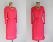 hot pink dress / 60s dress / long sleeve dress s m Leslie Faye