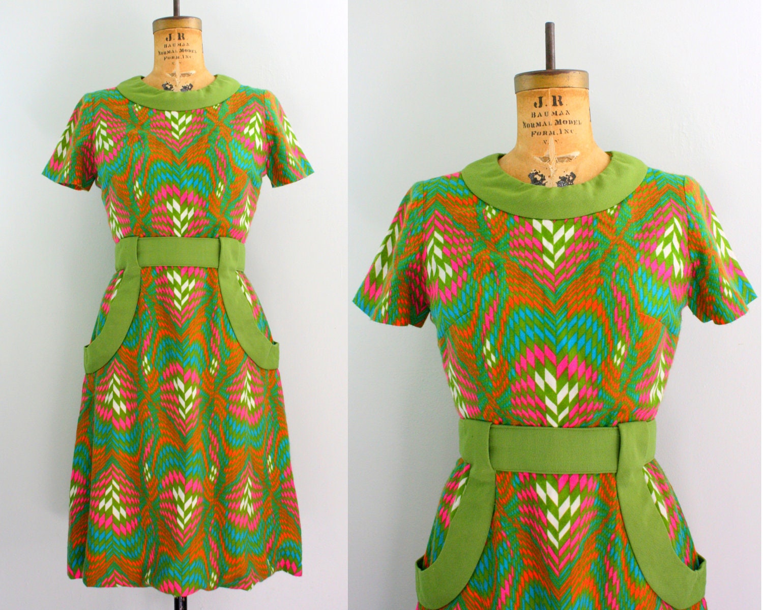 60s wool dress / 1960s graphic print dress / mod dress