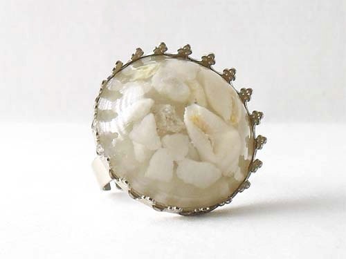 White Stones and Shells adjustable resin ring