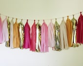 Tissue Tassel Garland-18 tassels- Pink and Gold