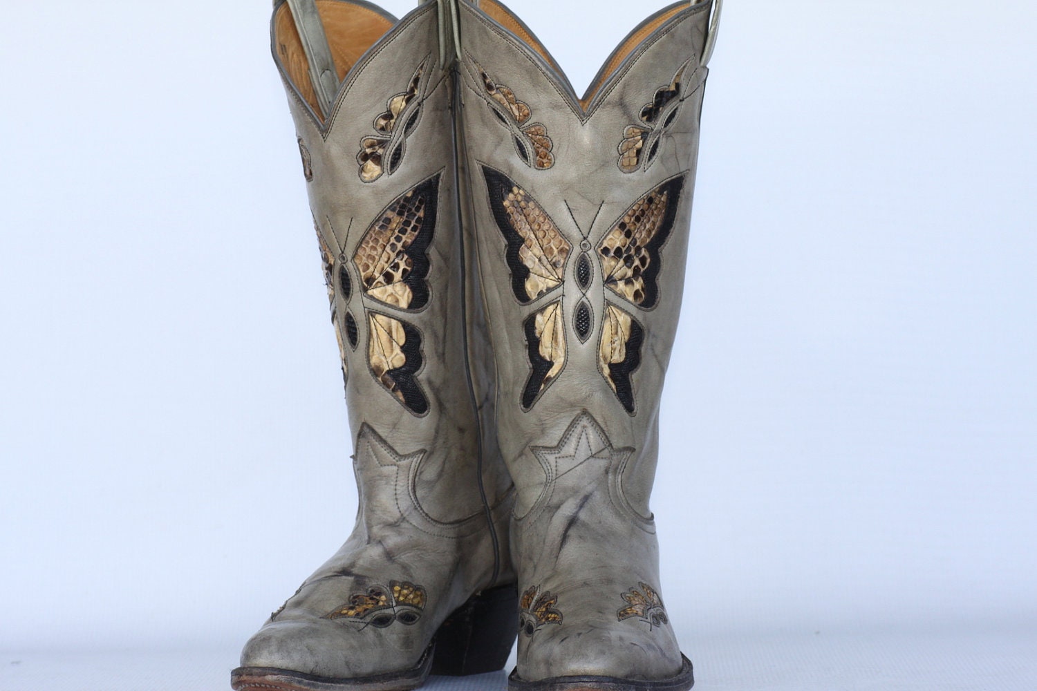 Beautiful vintage Tony Lama butterfly cutout with snakeskin inlay leather ladies cowboy boots 8 B SWEET