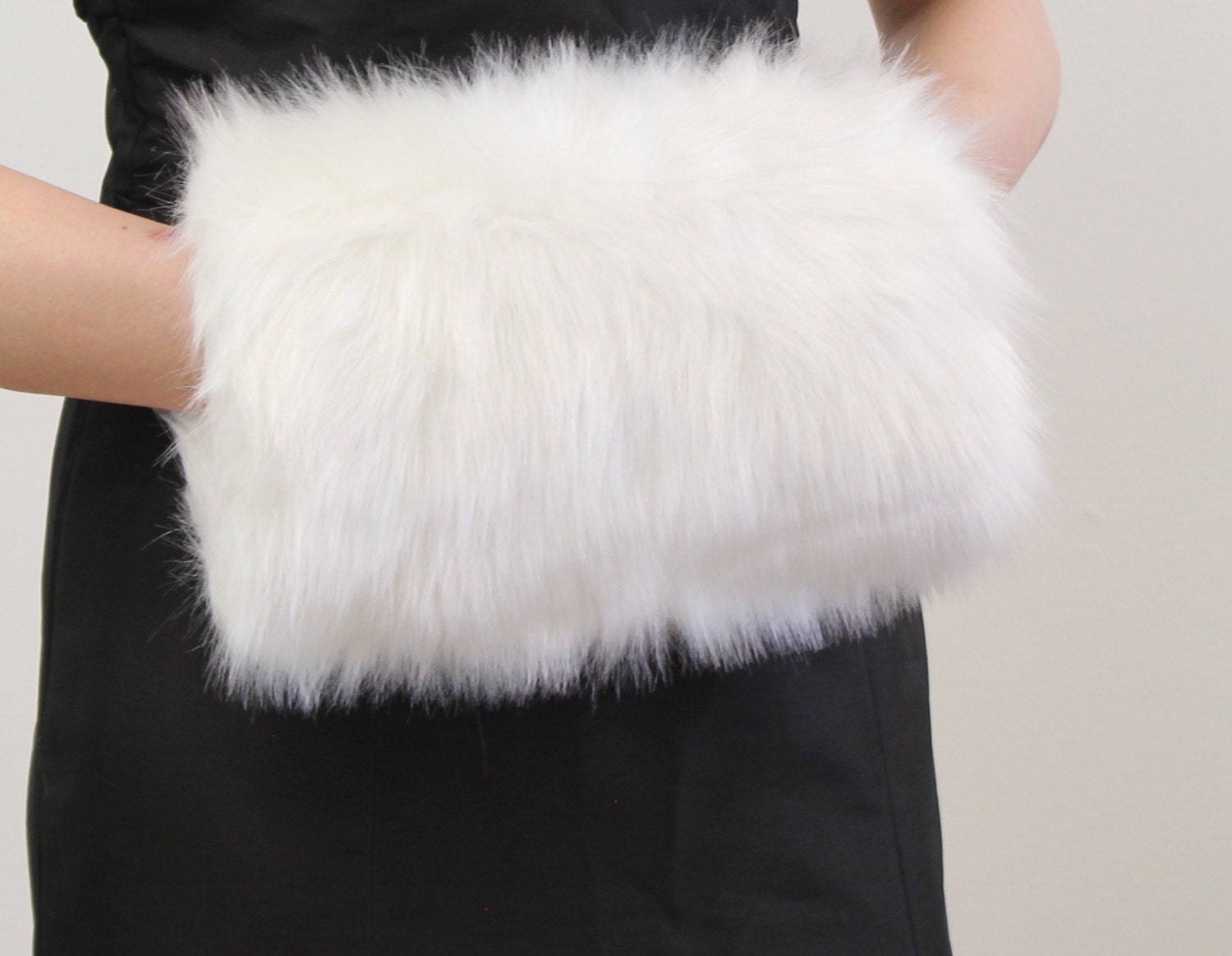 White Faux Fox Furs Bridal Hand Muffs For CHILD size