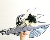 Derby Hat Kentucky Derby Hat Dress Hat BLACK & WHITE Hat Church Hat Wide Brim Hat Dress Hat Bridal Wedding Tea Party Ascot Fashion Sun Hat