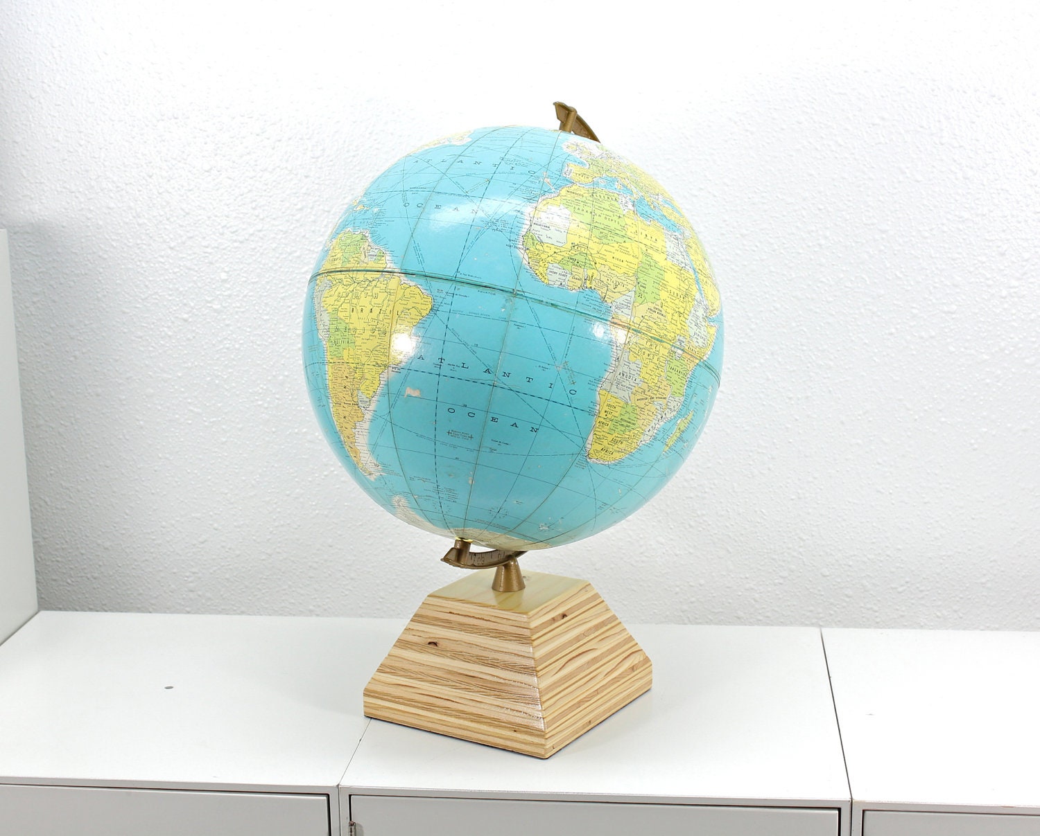 Upcycled Vintage World Globe - Handmade Base