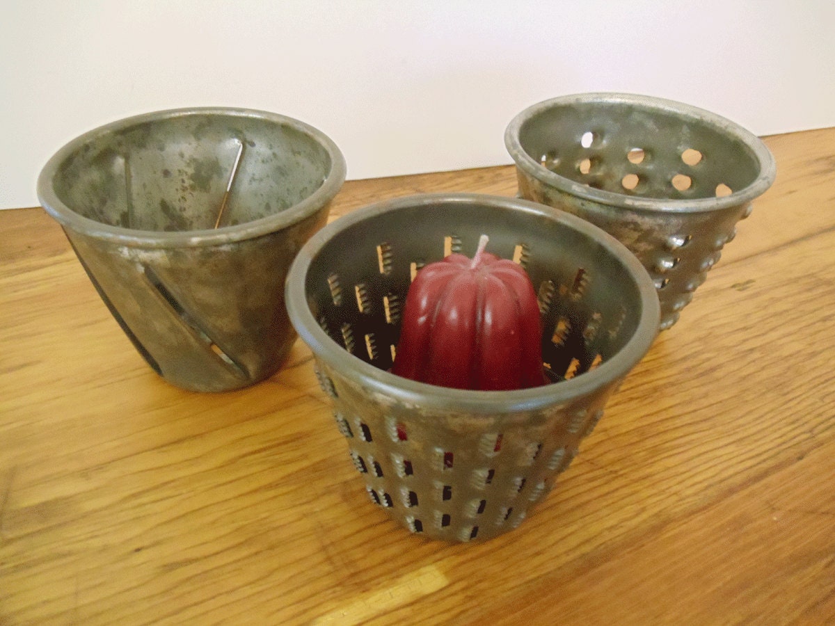 3 Vintage Grater Candle Holders - INDUSTRIAL Design - Unique - Farmhouse - French Country - Vintage Home Decor