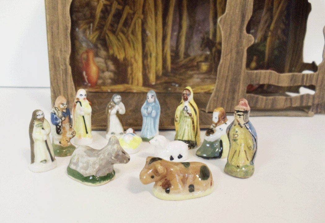 Vintage FRENCH Nativity Set 12 pieces by UrbanRenewalDesigns