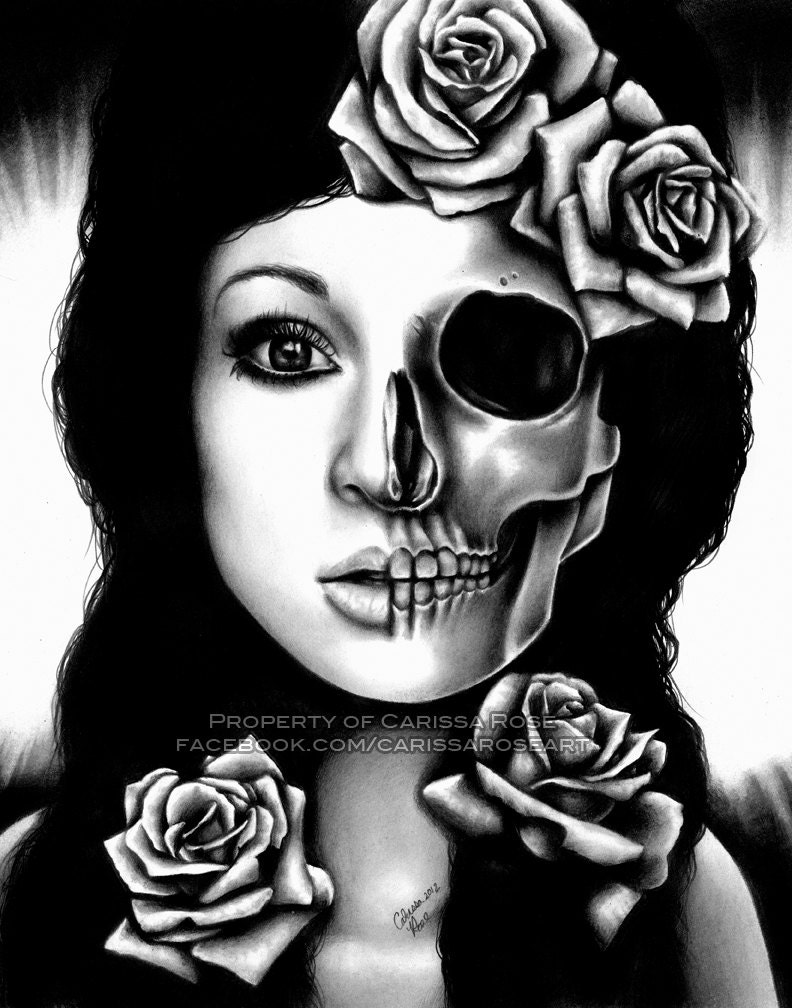 In A Trance - Black and White Horror Portrait By Carissa Rose apprx 11x14
