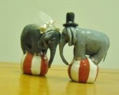 2 Mini Baby Elephants on Ball, Bride  and Groom Cake Topper, keepsakes.