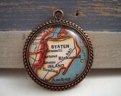 Vintage Staten Island NY Glass Map Pendant