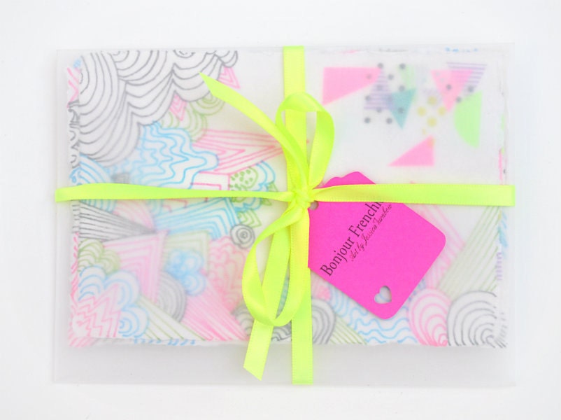 Neon Geometric Original Illustrations - Four Piece Collection, 4x6 - Handmade Watercolor, Washi, Japanese, Tape, Electric, Fluo, Fluorescent