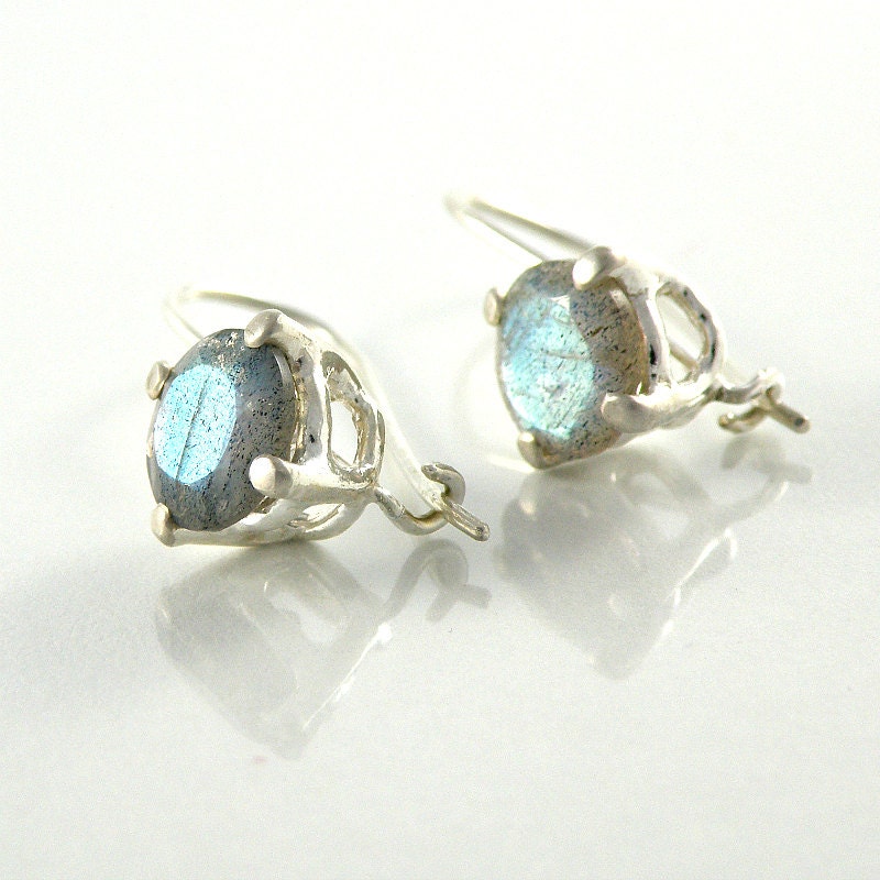 Labradorite Silver Earrings, Sterling Silver Labradorite Earrings, Labradorite Jewelry, Gift For Women, 8mm Round Faceted Gemstone Earrings