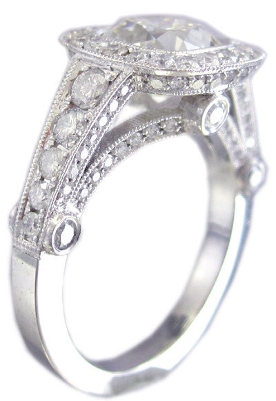 14k white gold cushion cut diamond engagement ring bezel set halo 1.88