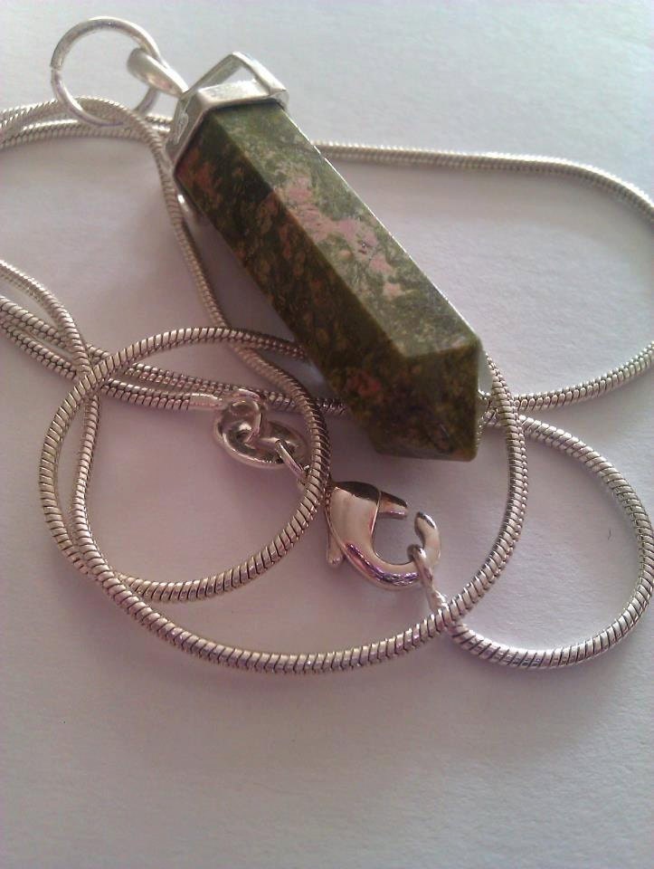 Unakite Gemstone Point Sterling Silver Snake Chain