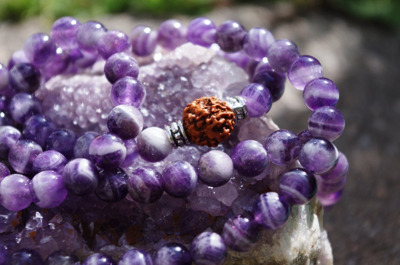 Sacred Amethyst Quartz MALA 108 beads Buddhist Meditation Sacred Buddha stone