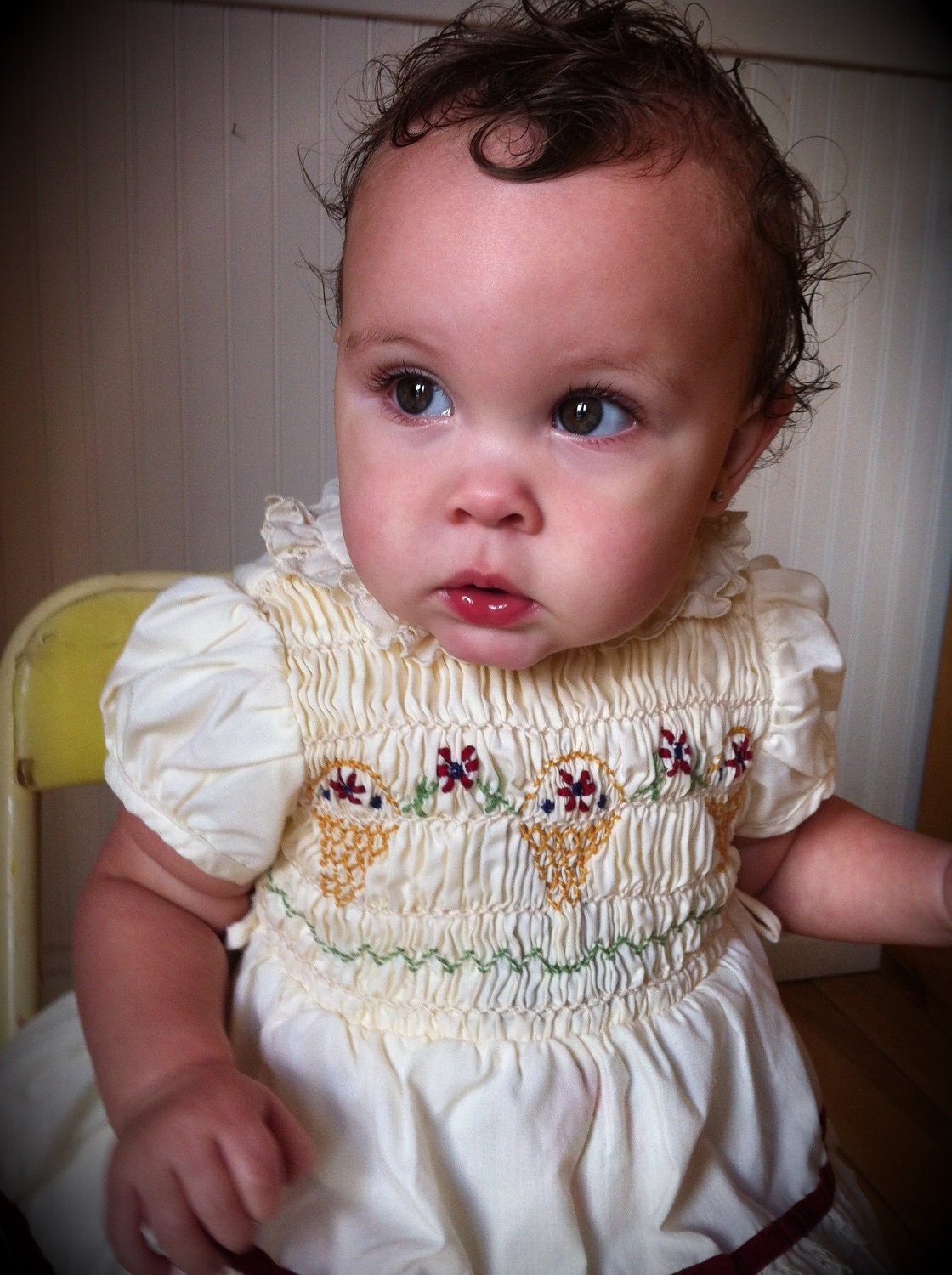 Vintage Polly Flinders hand smocked baby dress - WittyVintage