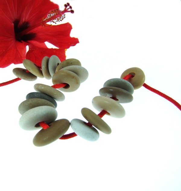 Big Center Drilled Beach Stones- 18 pcs