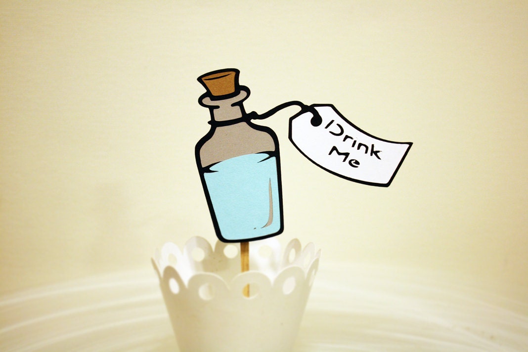Alice In Wonderland Drink Me Bottle Cupcake Toppers / Cake Topper