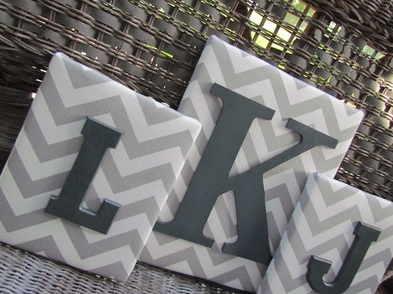 Nursery Letters, 3 Piece Letter Set, Gray Nursery, Georgia Nursery, Gray Chevron, Framed Monogram, Painted Letters, Wall Letters