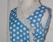 VINTAGE 60s Shift Dress, Ruffled Wrap Dress, Blue/White Polka Dot Dress by Prissy - M