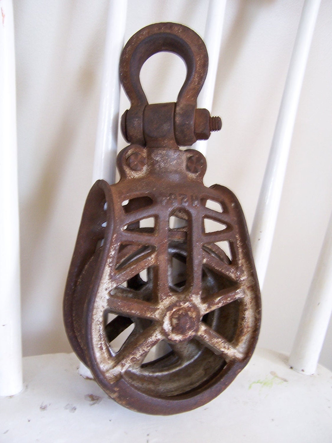 Vintage Salvaged Steel Block and Tackle Pulley by vintagenelly