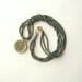 Jewelry Necklace Rustic Polymer Leaf Pendant Shimmer Green Pearl Three Strand Seed Bead