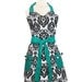 Retro Apron - Black and White Damask Apron with Teal Ties - Full Hostess Reversible Sweetheart Apron for women
