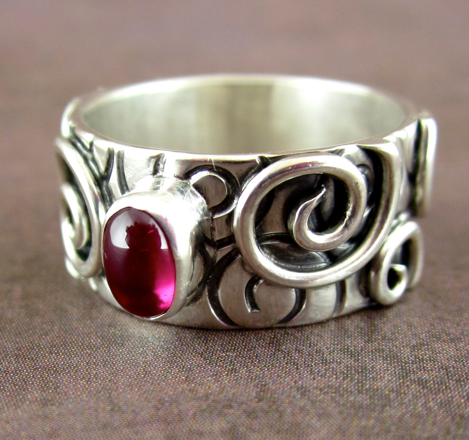 Sterling silver ring with synthetic ruby ring size 7 3/4