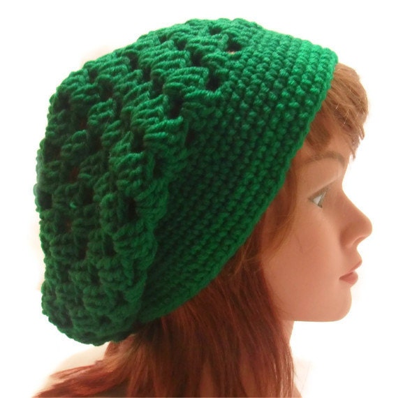 Crochet Granny Square Tam Slouchy Hat in Paddy Green Small