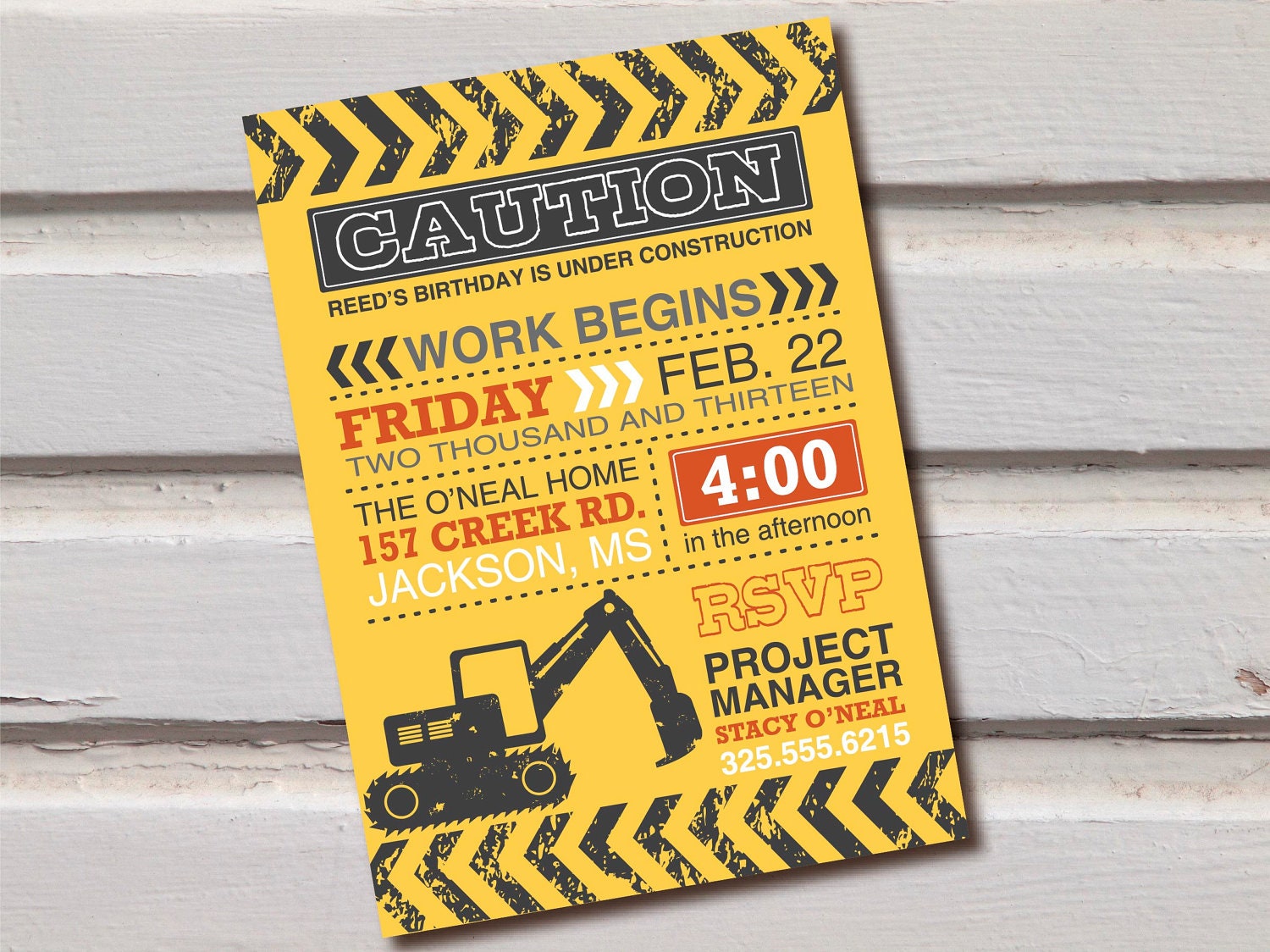 Digital Construction Birthday Party Invite