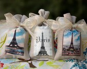 Eiffel Tower Lavender Sachets / Vintage Eiffel Tower Image on Linen Bag Sachet / French Lavender
