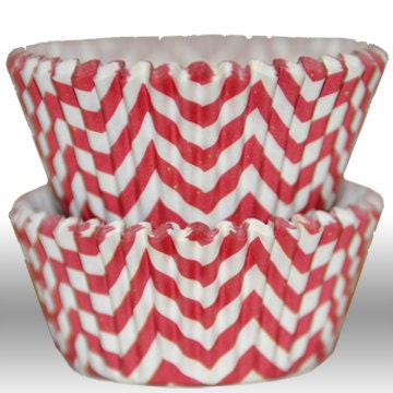 Chevron Red GREASEPROOF Zigzag Baking Cups Cupcake Liners - Quantity 50