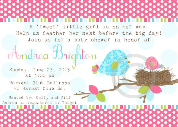 Pink Baby Birds Nest Printable Invite for Baby Shower or Birthday Party DIY Invitation by BeeAndDaisy Il_570xn