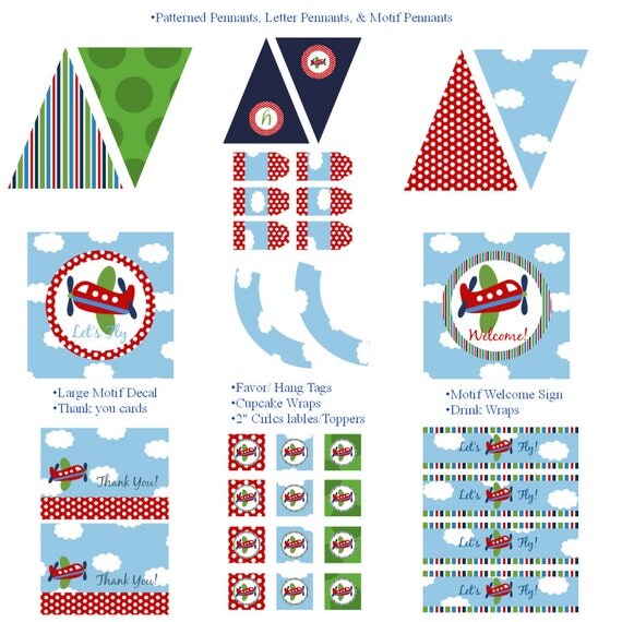 Airplane Decorations for Birthdays or Baby Showers - DIY Printable Decor by BeeAndDaisy - Instant Download Il_570xn