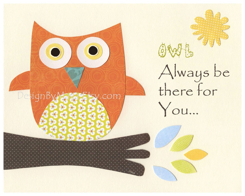 Nursery wall art print, Baby boy room decor, Owls ...OWL always love you.....aqua orange